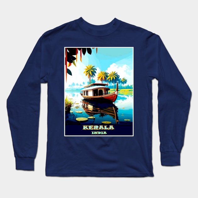 Kerala India Vintage Advertising Travel Print Long Sleeve T-Shirt by posterbobs